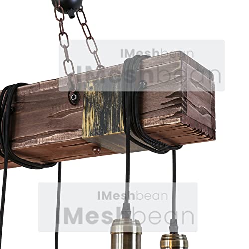 Rustic Chandelier Farmhouse Wood Beam Hanging Industrial Pendant Lighting Vintage Ceiling Light Fixture 10 Heads for Dining Table Kitchen Island Bar Coffee Billiard Pool Table (10 Heads)