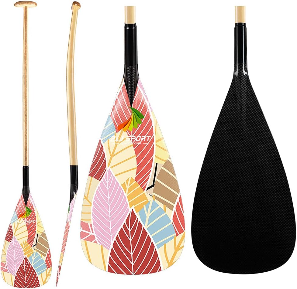 Z&J SPORT Outrigger Canoe Paddle, Tahiti Hybrid OC Paddle with Graphics Carbon Blade and Wood Bent Shaft 12 Degree