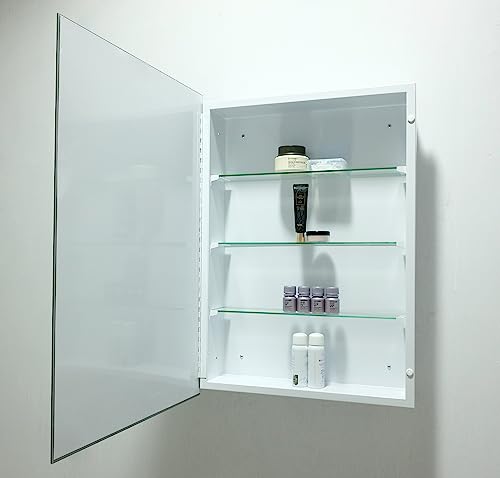 14"x24" Bathroom Medicine Cabinet with Mirror, Rectangular Beveled Frameless Mirror Cabinet,Wall Mounted Cabinet for Bathroom Toilet Kitchen,Recess or Surface Mount Installation