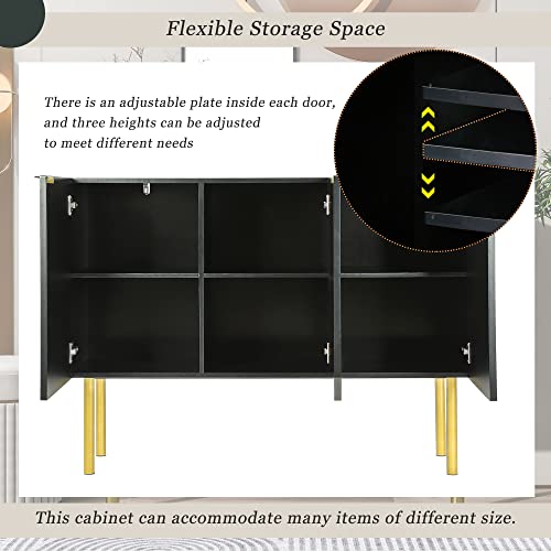 Modern Buffet Storage Cabinet with 3 Doors, Luxury Sideboard with Adjustable Shelves and Gold Metal Legs for Home Living Room Dining Room(White)