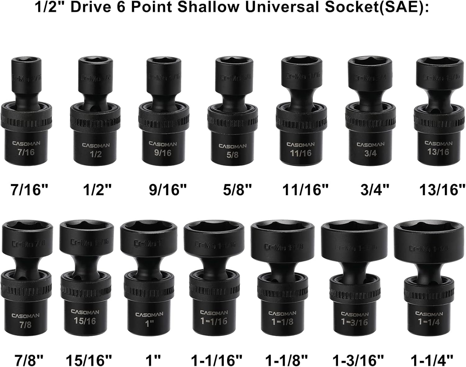 CASOMAN 15 PCS 3/8" Drive Shallow Universal Impact Socket Set, 6 Point, Metric,8-22mm