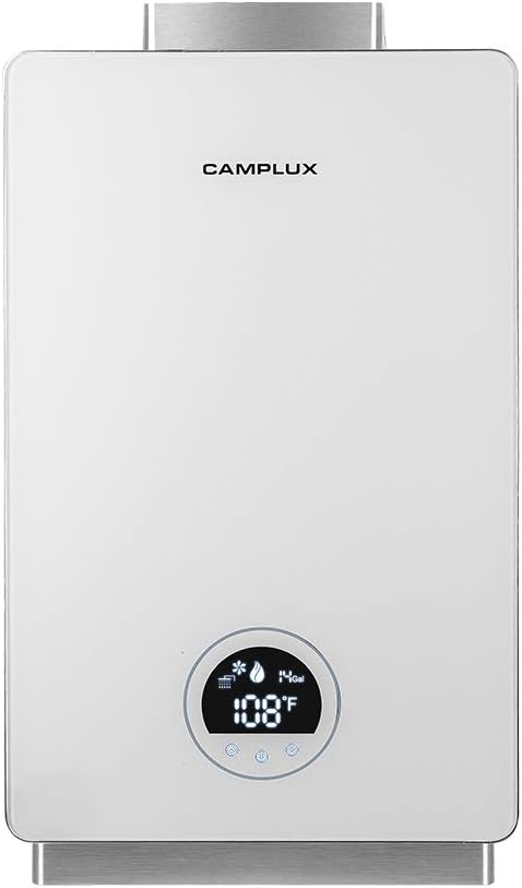Tankless Water Heater, Camplux Constant Propane Water Heater, 3.18 GPM On Demand Water Heater, Instant Hot Water Heater, Indoor, Black