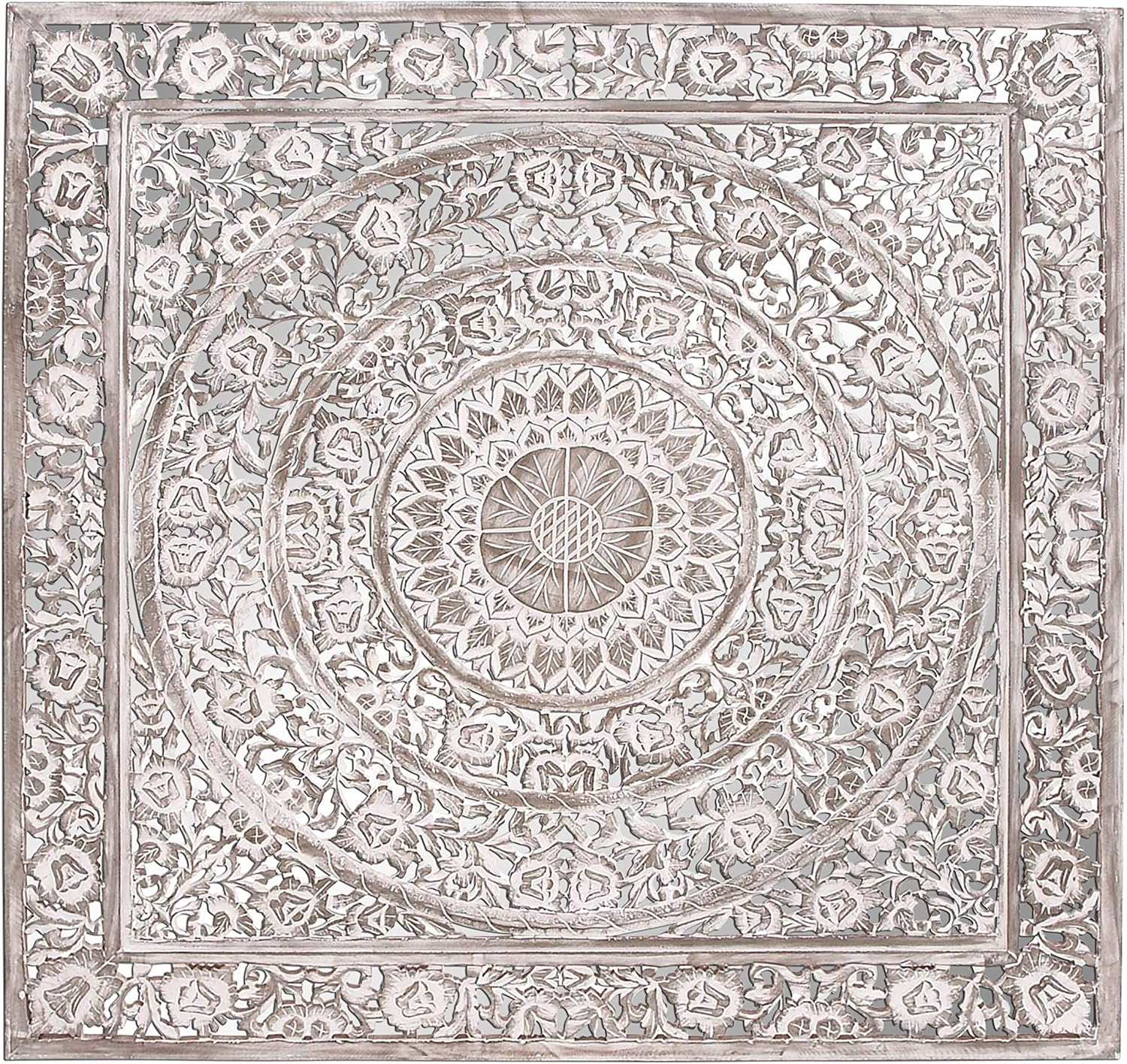 Deco 79 Wood Carved Wall Panel, 60 by 60", White, (34114)