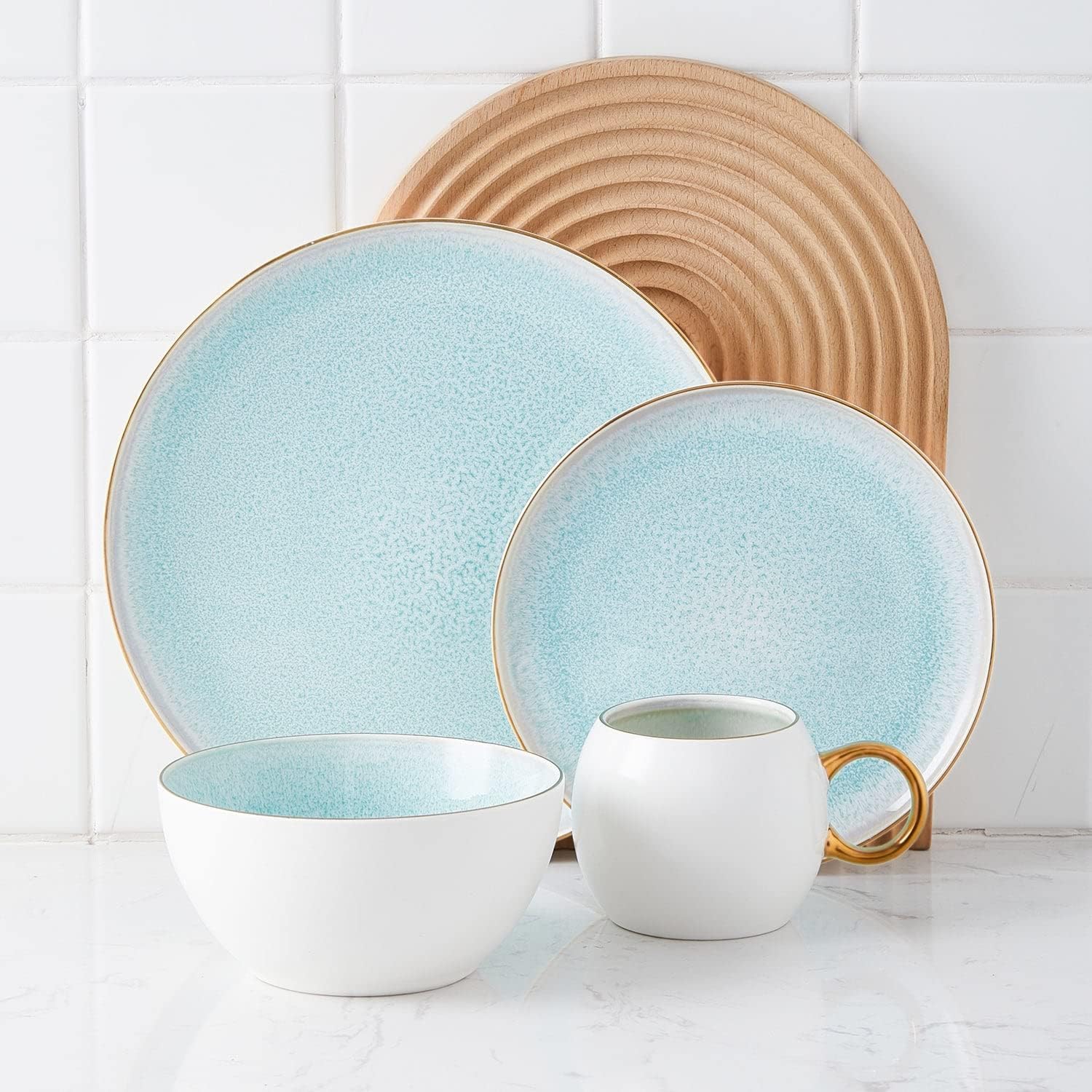 Josephine Formal Porcelain Dinnerware, Set Of 4, Blue, White And 16-Piece