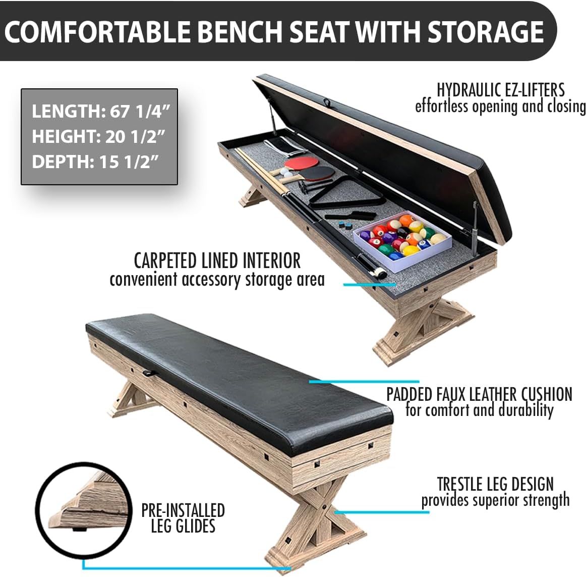 7 FT 3 in 1 Multi Game Pool Table with Dining Top Pool Table Ping Pong Table Combo with Dual Storage Bench Seating, Rustic Oak