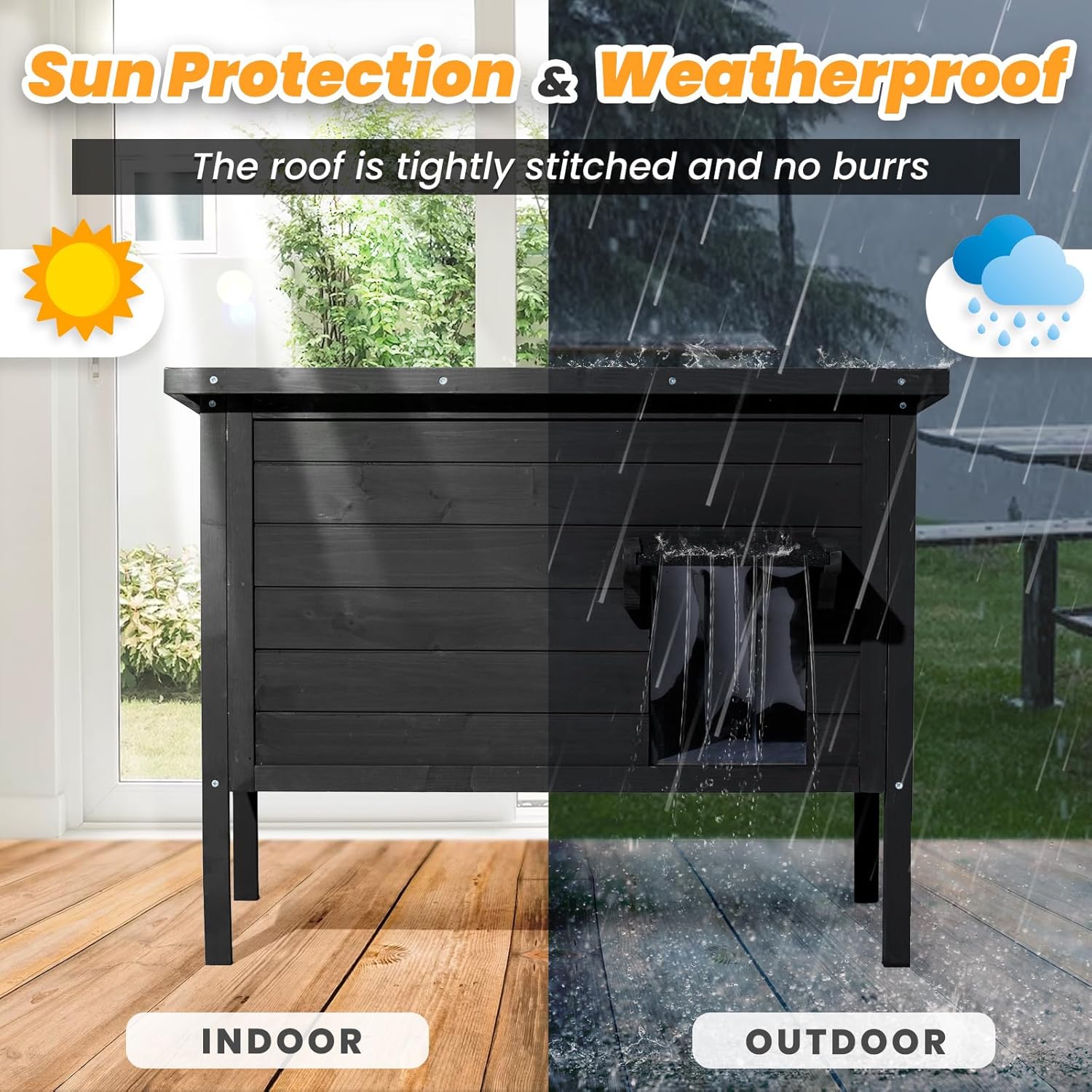 Outdoor Cat House Weatherproof,Feral Cat House Enclosures with Insulated All-Round Foam Wooden Cat Condos for Winter Outside, PVC Door Flaps