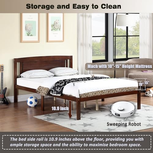 Solid Pine Wood Platform Bed Frame with Headboard | Traditional Design with Modern Finish | Noise-Free Construction | Under-Bed Storage | Easy Assembly | Elegant Bedroom Furniture (Grey,Twin,C)