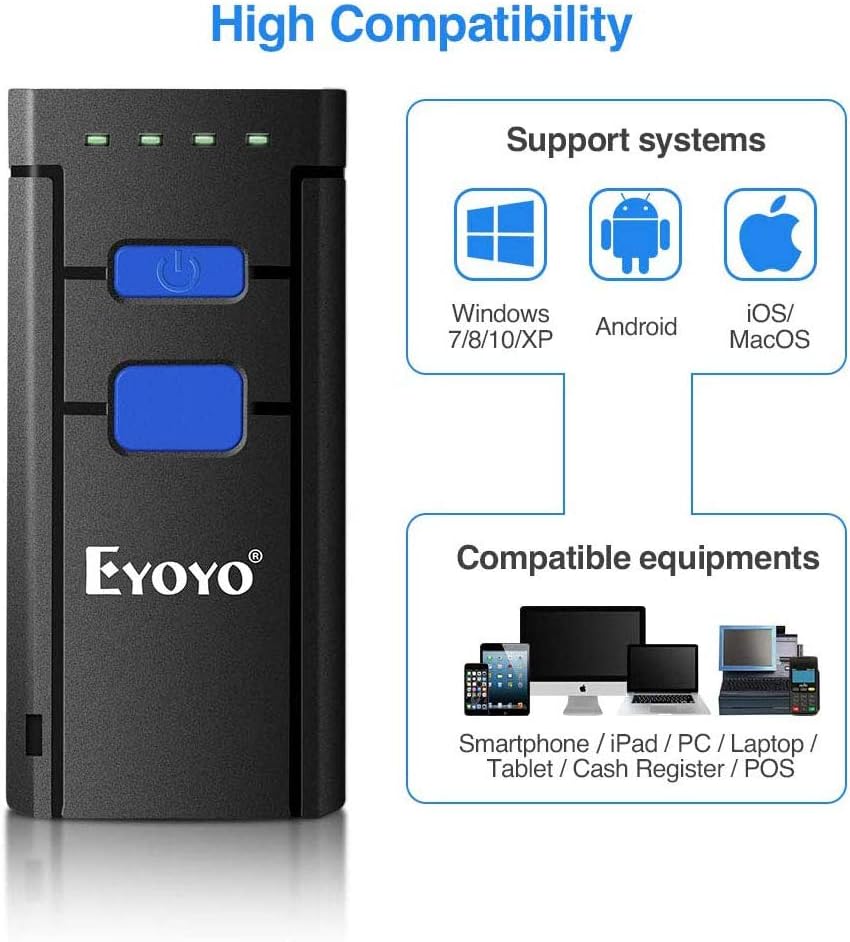 Eyoyo Barcode Scanner Portable 1D Wireless Bluetooth Barcode Reader Compatible with Windows Android iOS Systems for Store Supermarket Warehouse Library Pack of 2