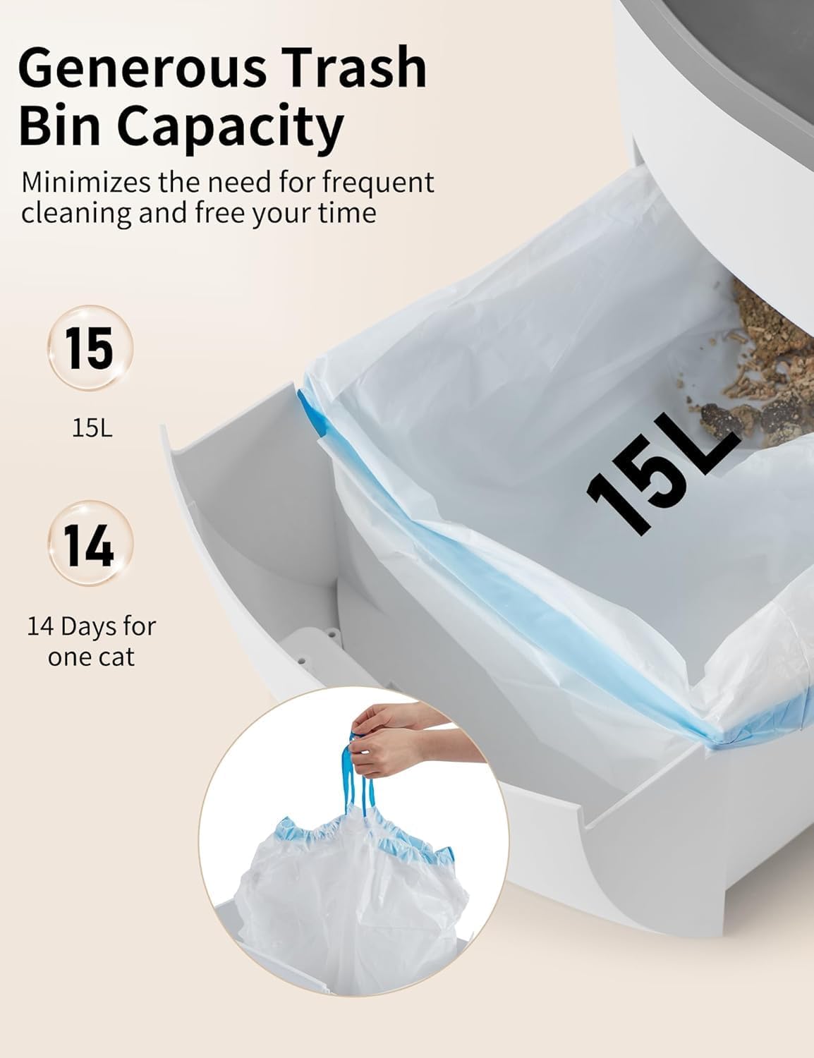 Automatic Self Cleaning Cat Litter Box, 70L Cat Litter Box with 15L Extra Large Waste Drawer for Multiple Cats, Smart APP Control/Safety Protection/Odor Removal Extra Large Capacity Cat Litter Box