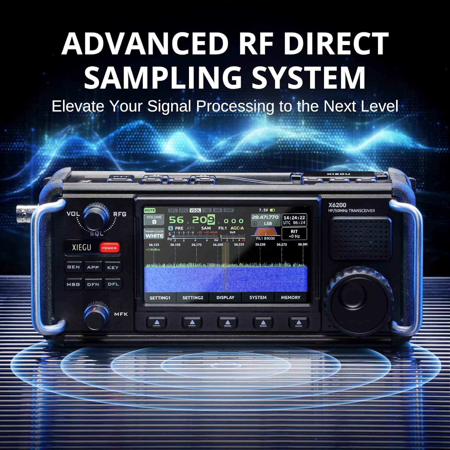 Xiegu X6200 HF Radio Transceiver, Portable HF/50MHz/WFM/AIR Receiver with RF Direct Sampling System, 3200mAh Replaceable Battery, 4" LCD Screen, Supports SSB/CW/AM/NFM/DIGI/WFM Modulations