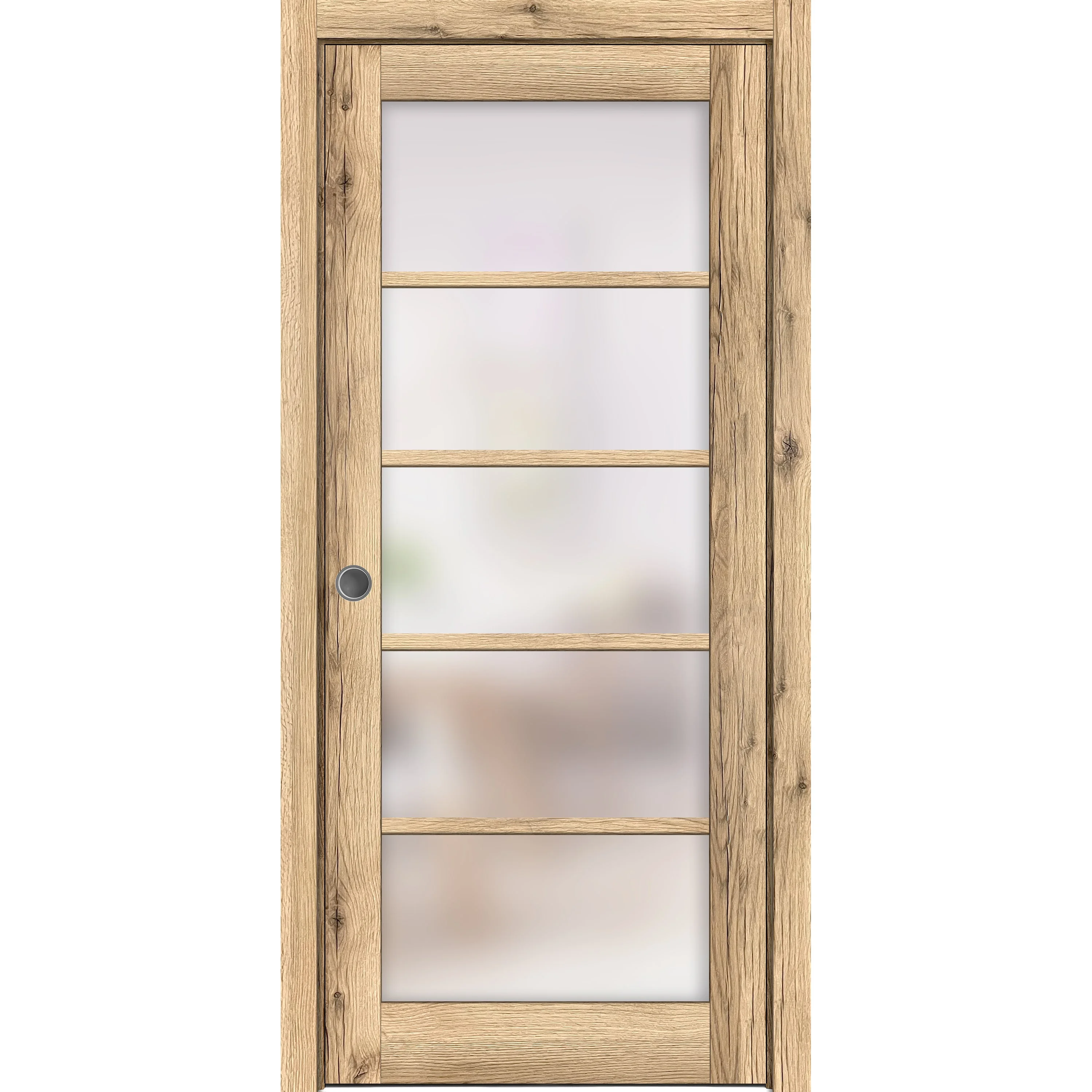 Sliding French Pocket Door 36 x 80 inches | Quadro 4002 Oak | Kit Trims Rail Hardware | Solid Wood Interior Bedroom Sturdy Doors