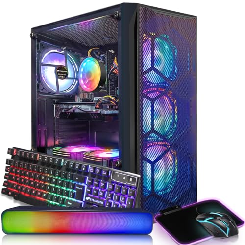 STGAubron Gaming PC Desktop Computer, Intel Core I7 up to 3.9 GHz, Radeon RX 580 8G, 16G RAM, 512G SSD, WiFi, Bluetooth 5.0, RGB Fan x6, RGB BT Sound Bar, Windows 10 Home