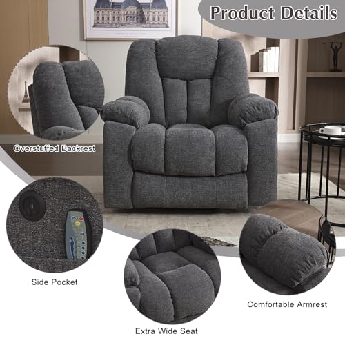 CANMOV Large Power Lift Recliner Chair with Massage, Heat, and USB for Elderly, Overstuffed Wide Recliners, Heavy Duty and Safety Motion Reclining Mechanism, Gray