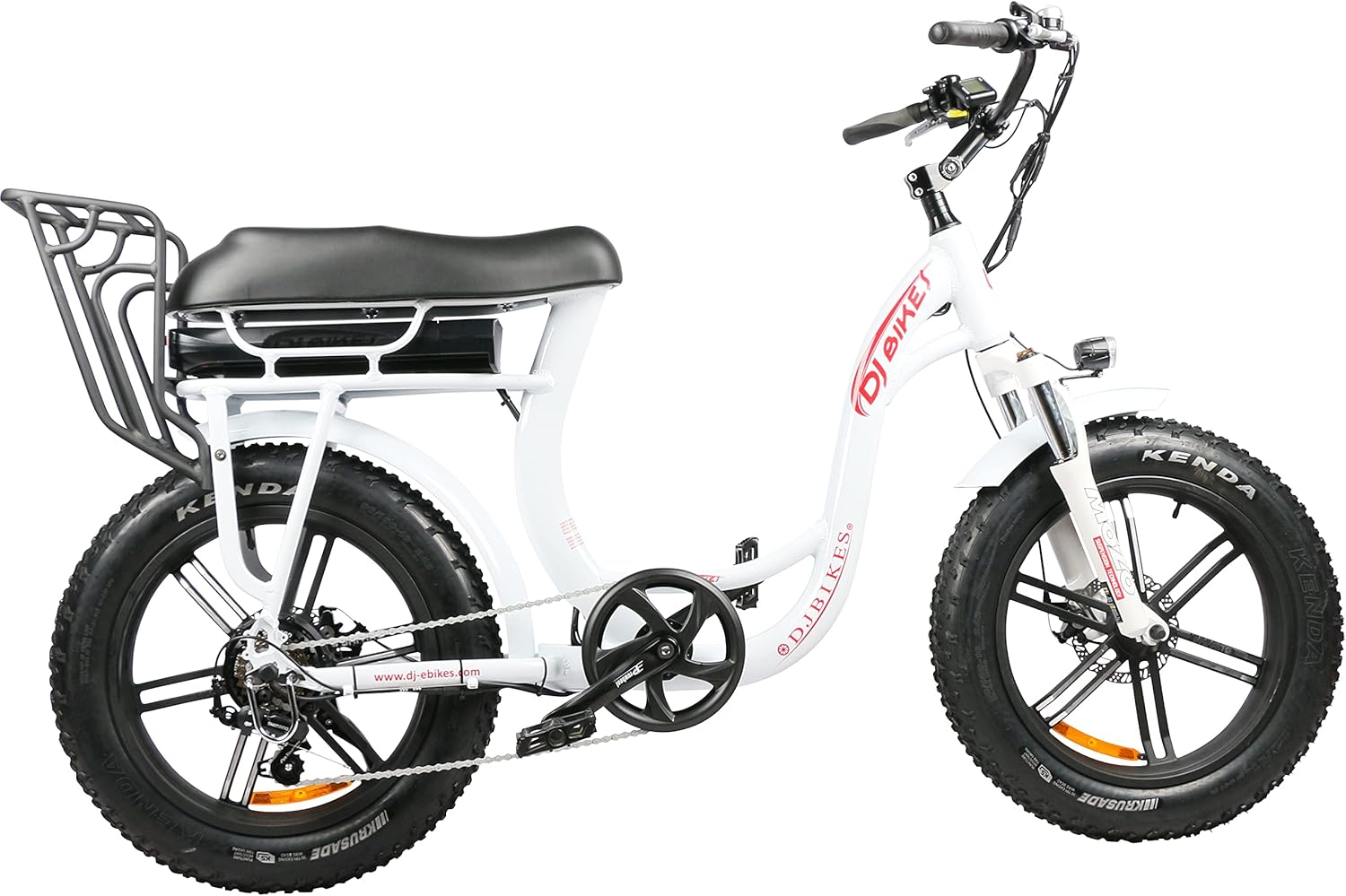 DJ Super Bike Step Thru 750W 48V 13Ah Power Electric Bicycle, Pearl White, LED Bike Light, Suspension Fork and Shimano Gear