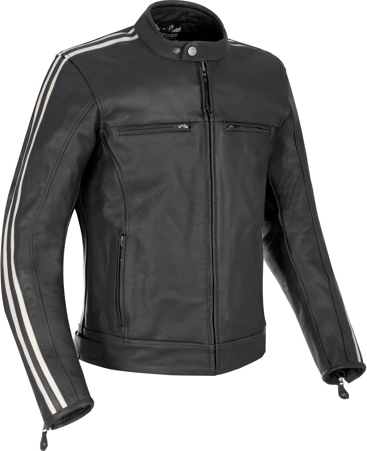 Oxford Bladon Mens Premium Leather Cafe Racer Motorcycle Bike Jacket - Black S