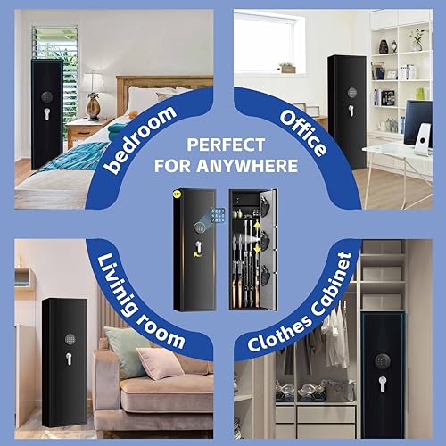4-5 Large Gun Safe,Quick Access Long Gun Safes for Home Rifle and Pistols,Gun Cabinets with Removable Shelf, Anti-Theft Rifle Safe with Dual Alarms & Silent Mode