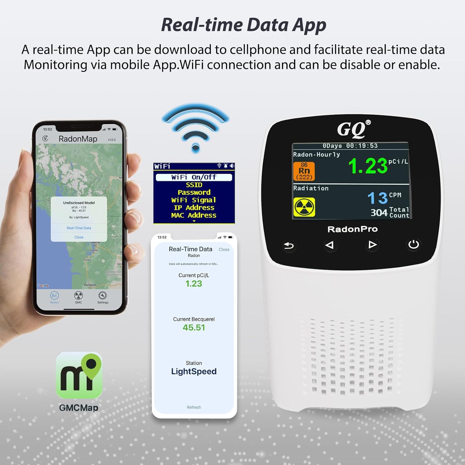 GQ Radon Detector Radon Pro 2-in-1 Radon Monitor Nuclear Radiation Detector Geiger Counter simultaneously detection fast accurate color simple display USA design