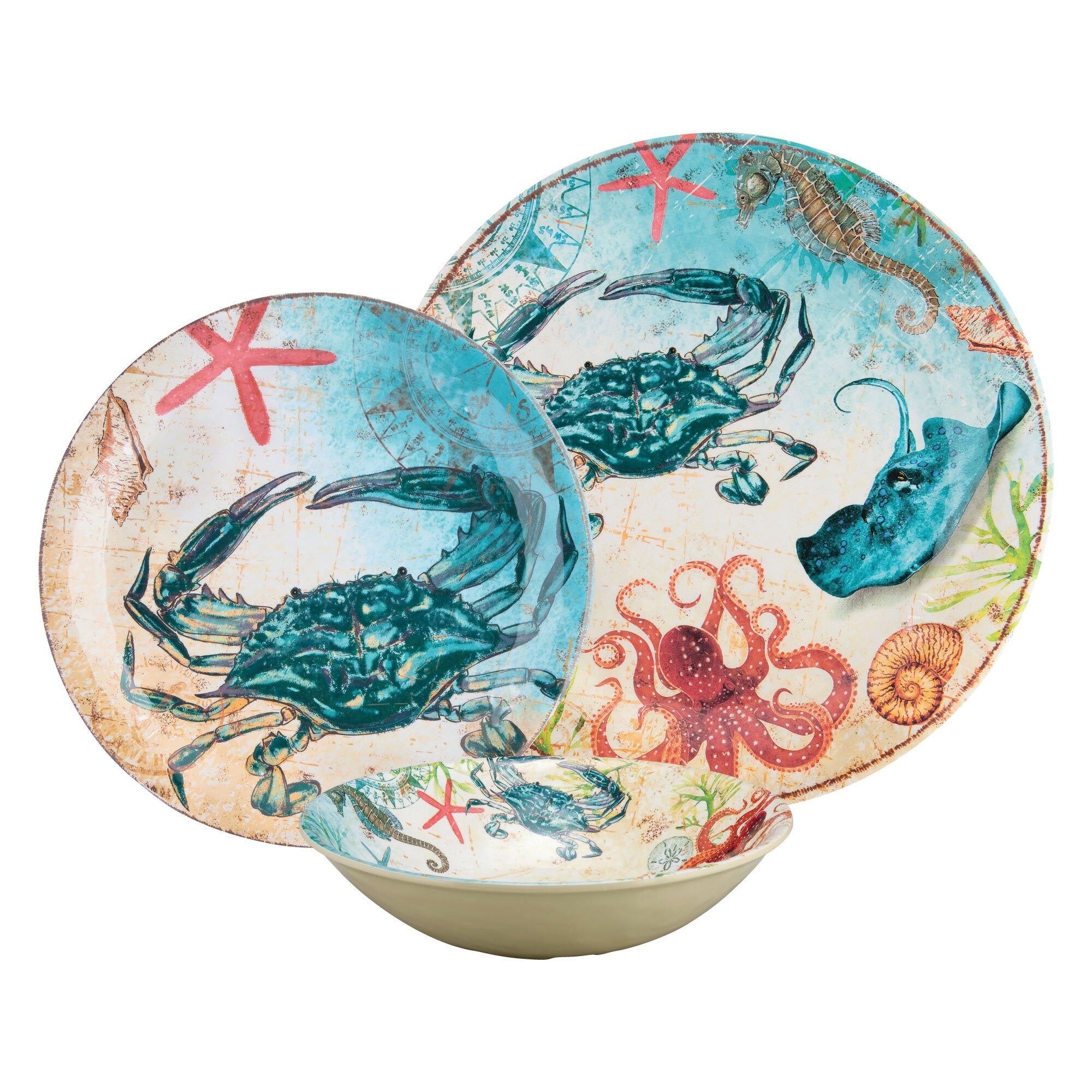 UPware 12-Piece Sealife Crab Melamine Dinnerware Set