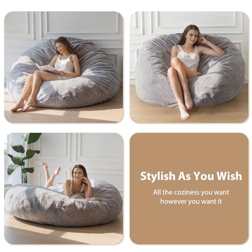 BYBYME 3 in 1 Bean Bag Chairs, Bean Bag Bed for Adults High-Density Foam Filling, Convertible Sofa Bed Faux Fur, Giant Bean Bag Chairs for Adults