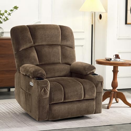 MCombo Large Dual Motor Power Lift Recliner Chair for Elderly, Massage and Heat, Lay Flat, Zero Gravity, Home Button, USB Port, Fabric 7680 (Large, Beige)