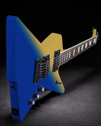 WestCreek Revenge Solid Body Electric Guitar, Heavy Metal Guitar, Right Handed, Heavy Metal Pickups, Rounded End Jumbo Frets, Bone nut, Rosewood Fretboard, Mahogany Body (Blue Yellow Gradient)