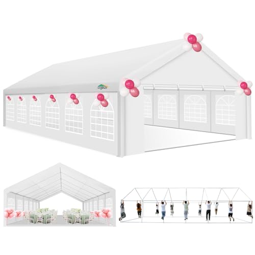 COBIZI 20x40 Party Tent Heavy Duty, Galvanized Wedding Tent, Event Shelter for Parties, Outdoor with Removable Sidewall & Built-in Sandbag, Carpas para Fiestas, Large Canopy, Waterproof, White