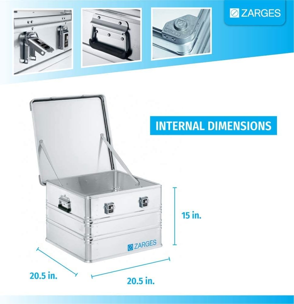 Zarges?K470 Aluminum Hard Protective Carrying Case, Portable Stackable Storage, Customizable Safe Lock Box, Dust and Water Resistant (44.1 x 28.3 x 18.9 Inches)