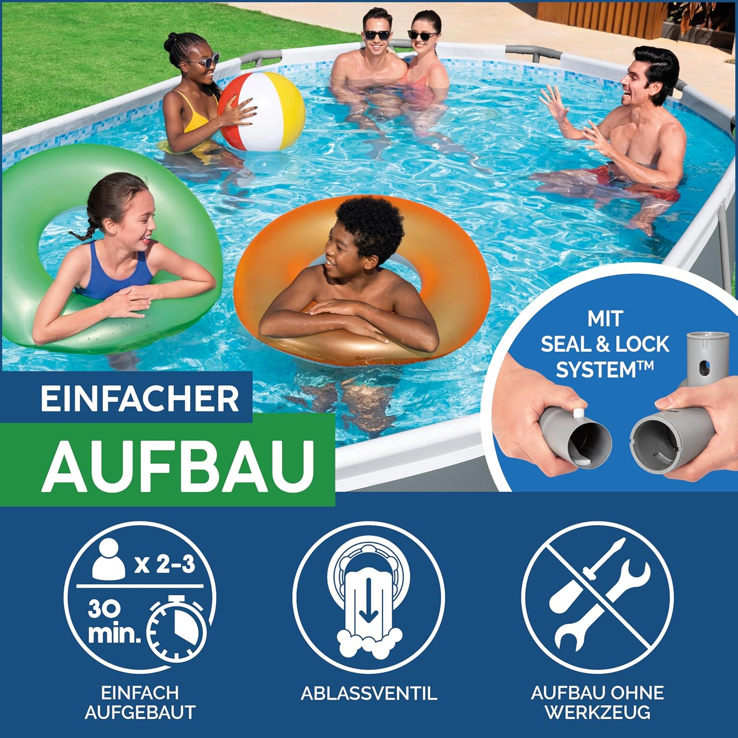 Bestway Power Steel Frame Pool Complete Set with Filter Pump 488 x 305 x 107 cm Oval Grey
