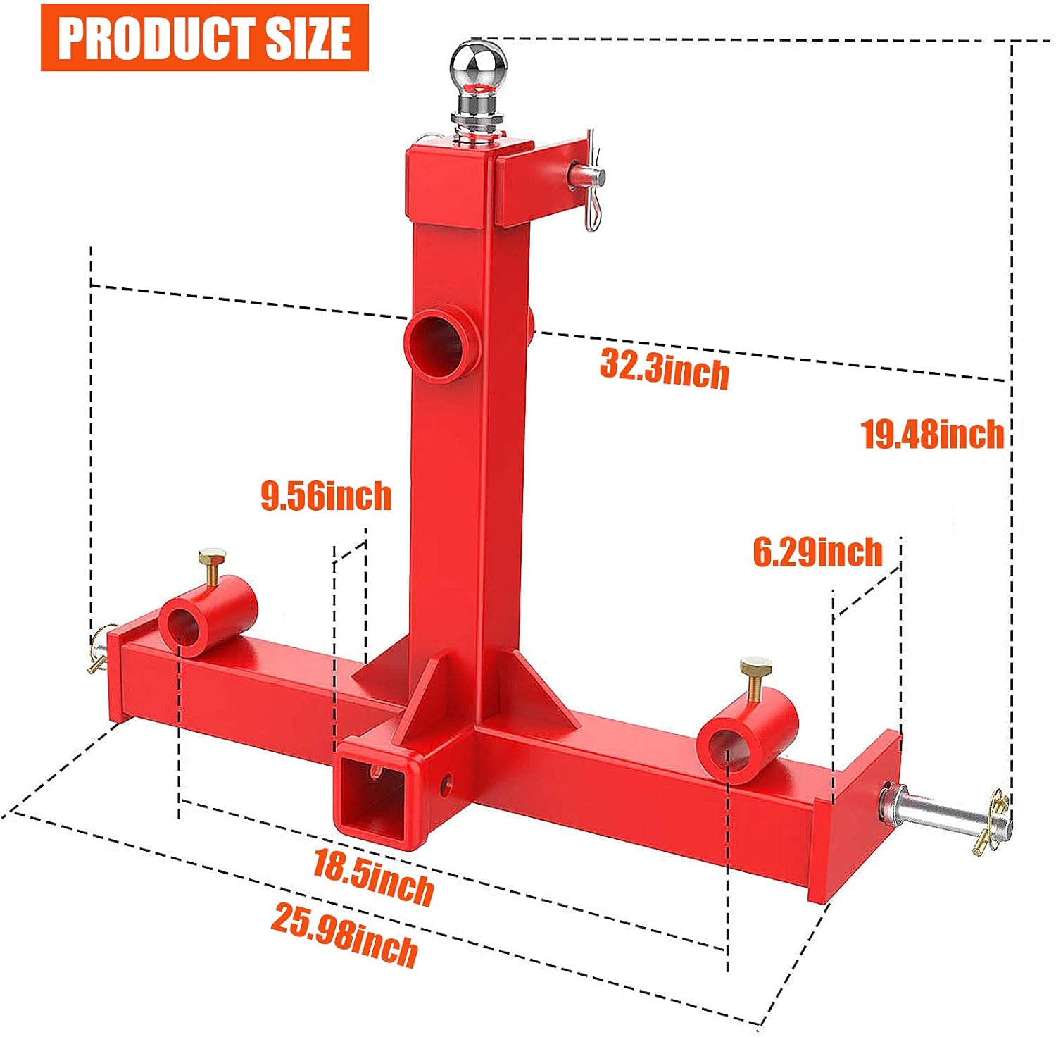 Sulythw 49” Hay Bale Spear 3 Point Trailer Hitch with 2" Receivers for Category 1 Tractors with 2 x 17” Stabilizer Spears 3000lbs Capacity & 1-7/8'' Trailer Ball Gooseneck Drawbar