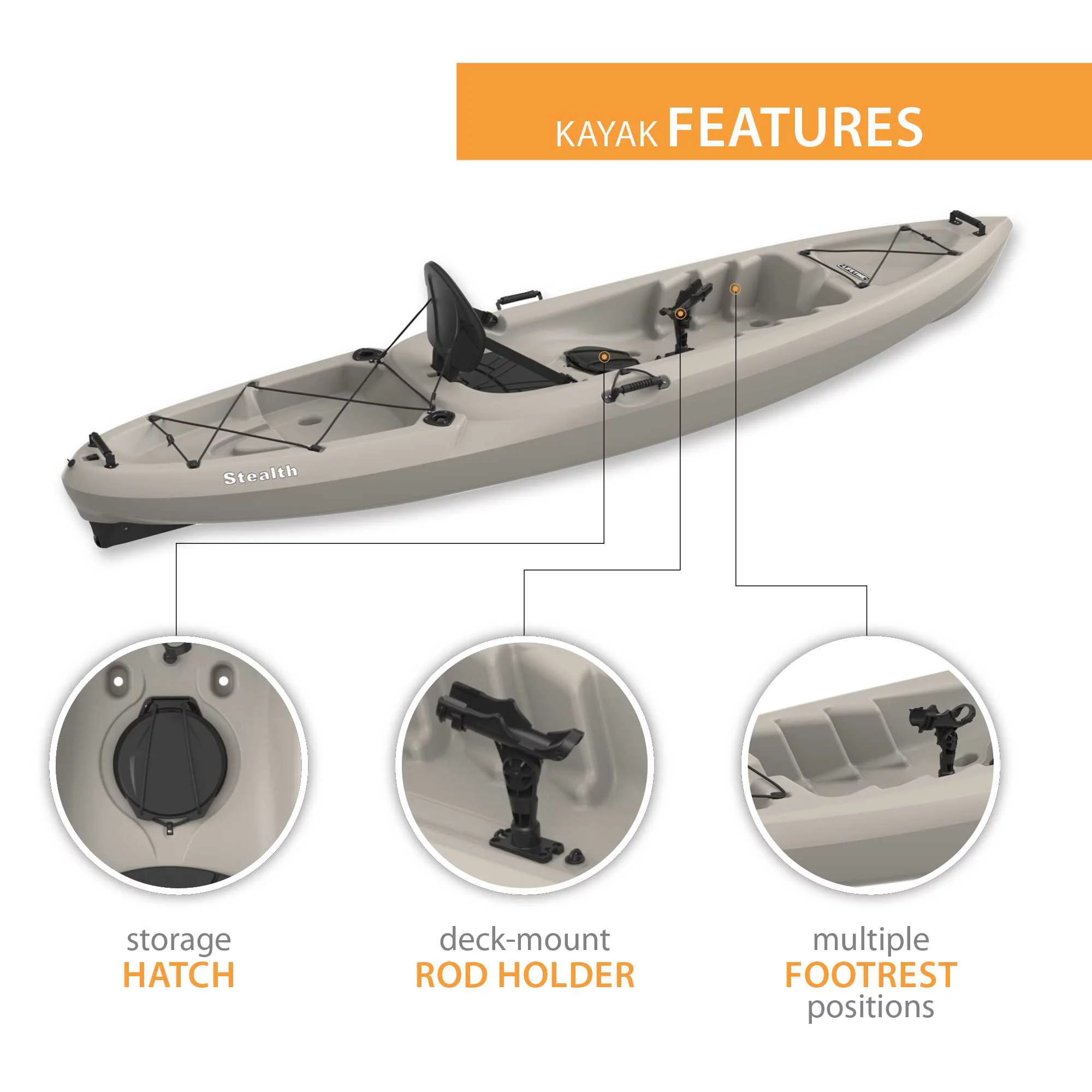 Lifetime Stealth Angler 110 Sit-on-Top Fishing Kayak, Sandstone (90514)