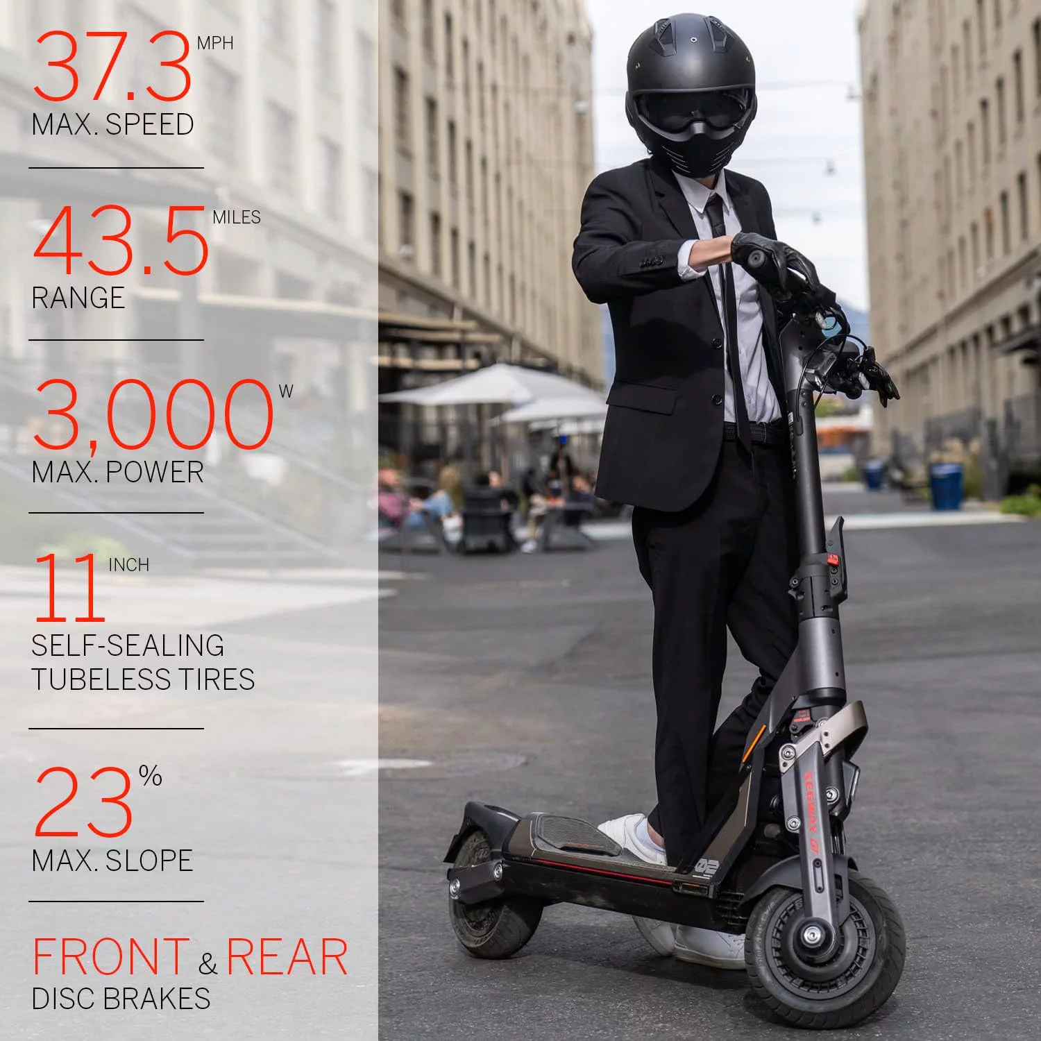 Segway SuperScooter GT1, 3000W Motor, 43.5 Miles Long Range, Dual Suspension, 11" Tires, Foldable, Adults