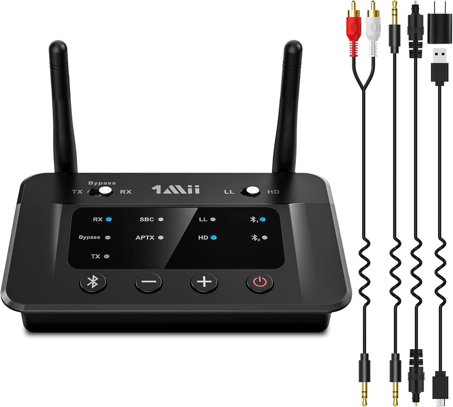 1Mii B03 Long Range Bluetooth 5.0 Transmitter Receiver for TV Home Stereo BT Headphones, aptX Low Latency Bluetooth Audio Adapter, Splitter for Wired & Wireless, Optical RCA AUX 3.5mm [Upgraded]
