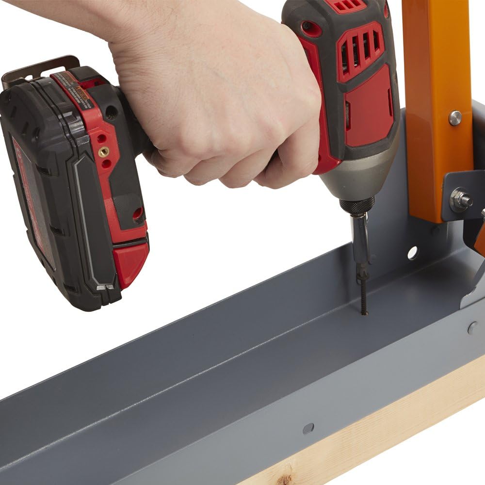 All Steel Folding Sawhorse - Pair Portamate PM-3300T. TWO 33-Inch Tall Fold-up Heavy Duty Saw Horses. Fully Assembled, 1,000lb. Capacity (500lbs. each) and Quickly Folds Up for Easy Storage, Orange