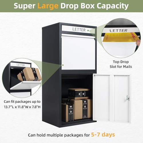 Package Delivery Boxes for Outside, Extra Large Capacity Modern Mailbox, Outdoor Freestanding Porch Box for Packages, Parcel Drop Box for Deliveries with Lockable Secure Storage Compartment