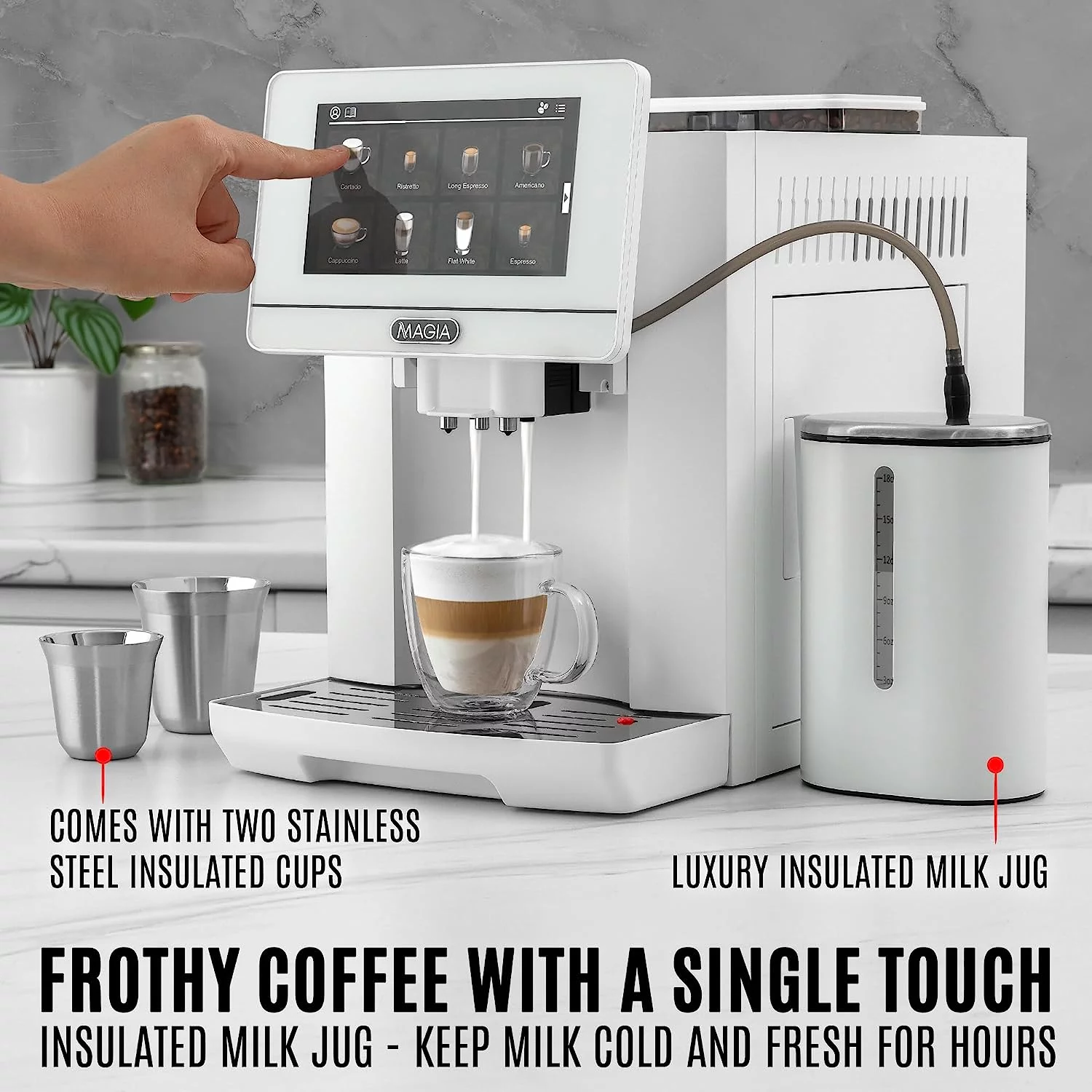 Zulay Kitchen Super Automatic Coffee Espresso Machine with Grinder and Milk Frother  - Espresso Coffee Maker - White Magia