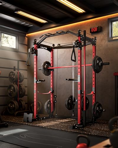 Power Cage, Multi-Functional Power Racks for Home Gym with Cable Crossover System, 1600LBS Weight Capacity Fitness Squat Rack for Strength Workout with More Training Attachment