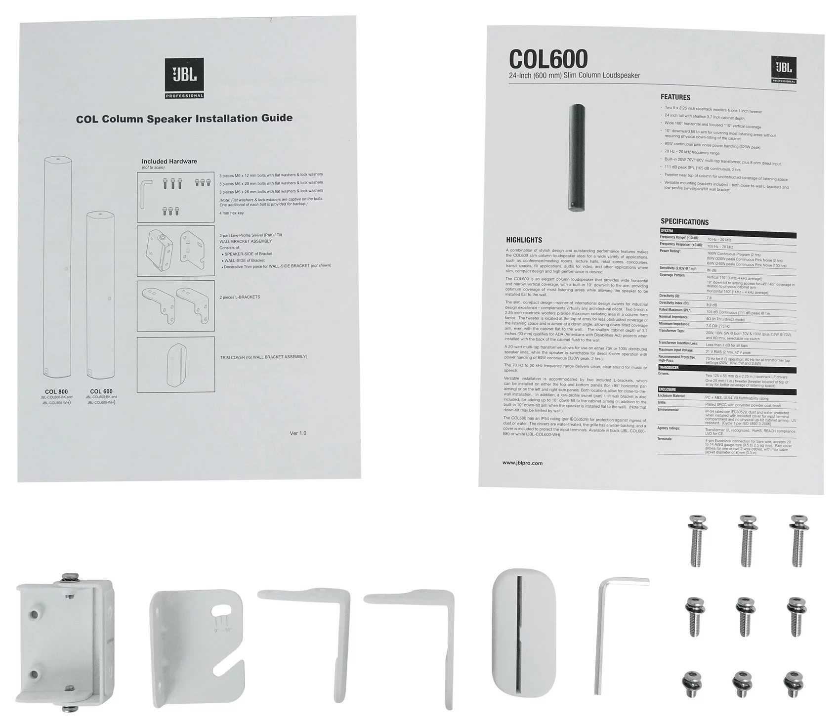 12) JBL COL600-WH 24" White 70V Commercial Slim Column Wall Mount Array Speakers