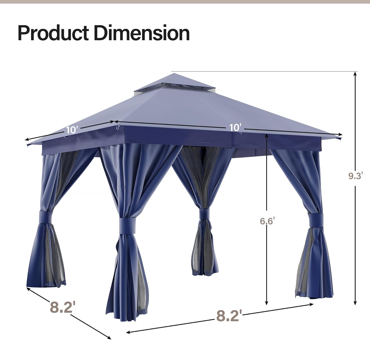 LAUSAINT HOME Outdoor Patio Gazebo 10'x10' with Expansion Bolts, Heavy Duty Gazebos Shelter Party Tent with Double Roofs, Mosquito Nettings and Privacy Screens for Backyard, Garden, Lawn, Navy Blue
