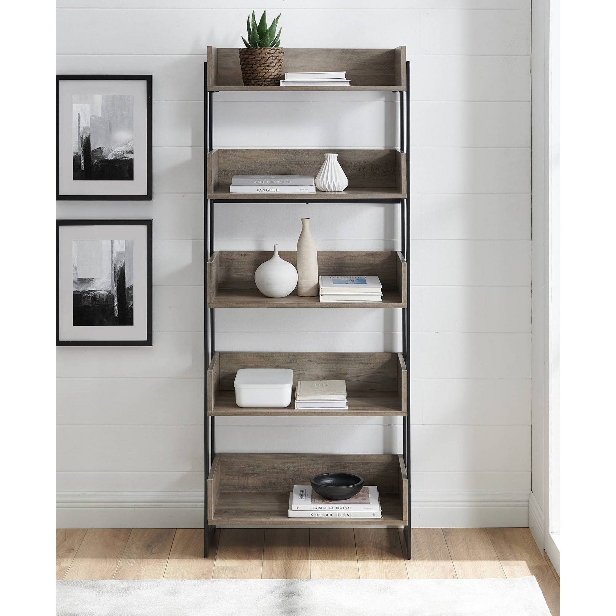 64x22 Remington Modern Industrial Box Shelf Bookcase Gray Wash - Saracina Home