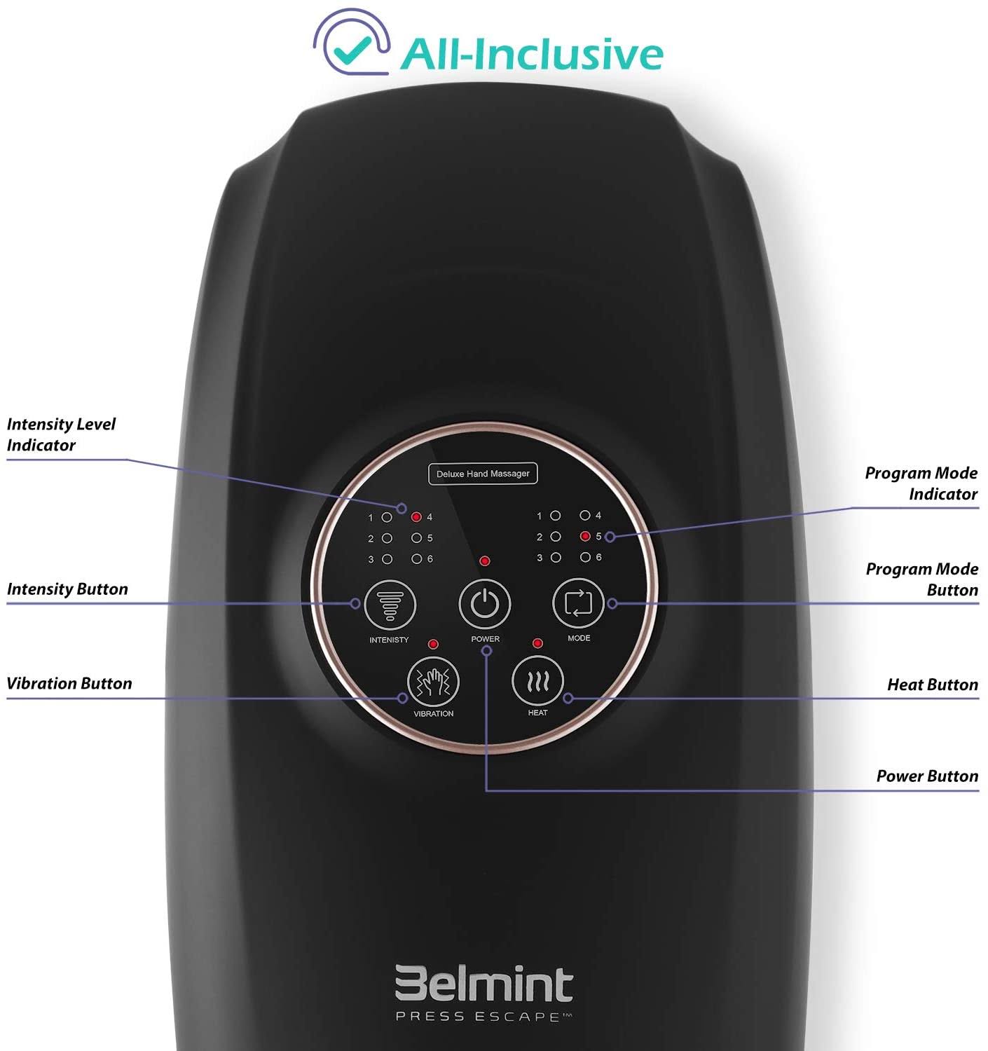 Cordless Air Compression Hand Massager with Heat - Black