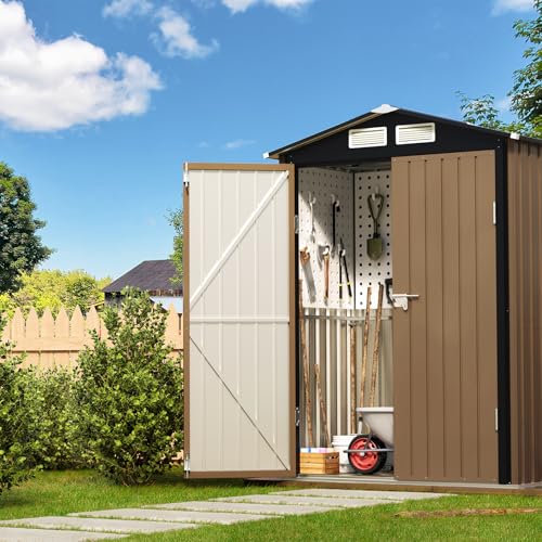 10X12X7.5 FT Outdoor Steel Storage Shed with Lockable Doors, 2 Windows, Transparent Roof Panels (Wood Panels & Frame Floor Not Included), Ideal for Patio Storage,Garbage Can, Chicken Coop，Brown