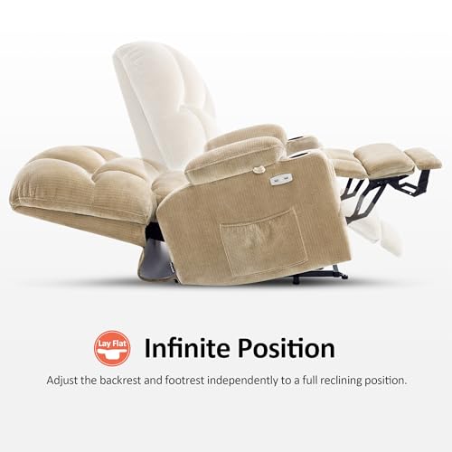 MCombo Large Dual Motor Power Lift Recliner Chair for Elderly, Massage and Heat, Lay Flat, Zero Gravity, Home Button, USB Port, Fabric 7680 (Large, Beige)