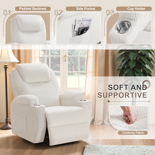 Flamaker Power Lift Recliner Chair PU Leather with Massage for Elderly Ergonomic Lounge Chair Classic Single Sofa with 2 Cup Holders Side Pockets Home Theater Seat (Leather, Light Black)