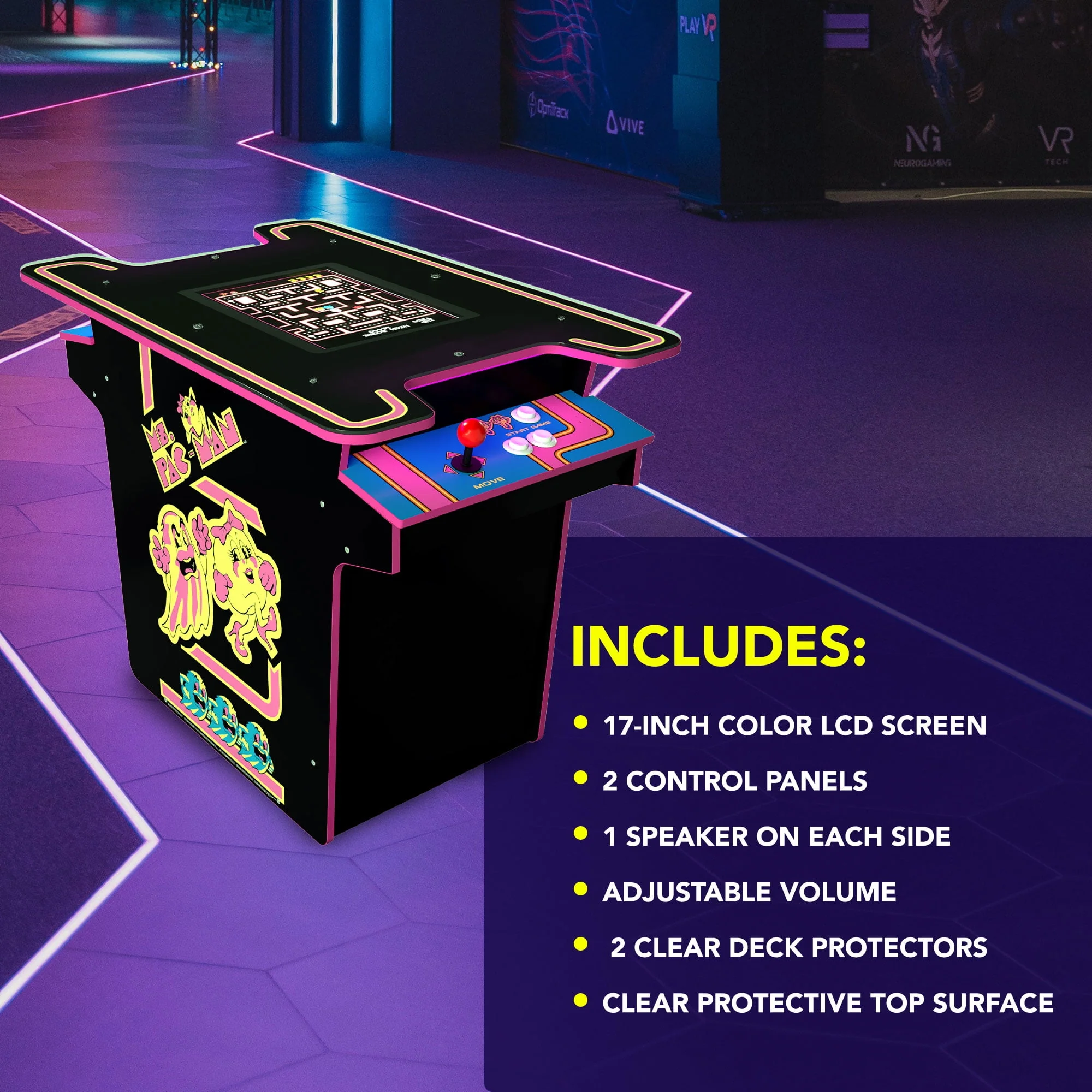 Arcade1UP Ms. PAC-MAN Head-to-Head Arcade Table with 12 Games in 1, Black
