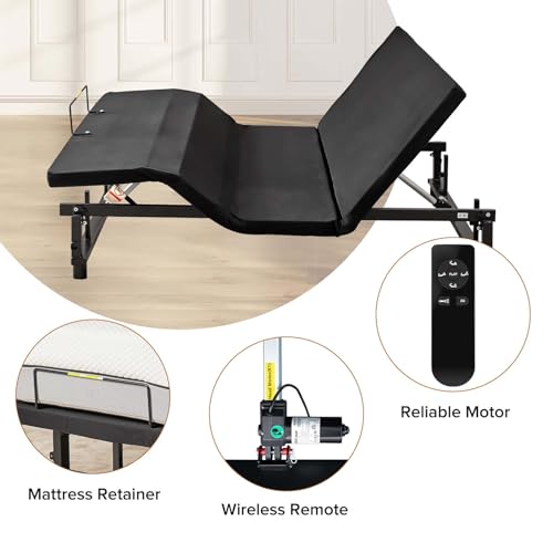 Full Size Adjustable Metal Bed Frame with Wireless Remote Control and Quiet Motor, Independent Head and Foot Incline, Zero Gravity, Ergonomic Electric Adjustable Bed Base, Smart Bed (Full)