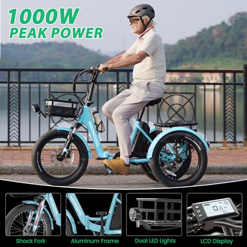 MOONCOOL Electric Tricycle Trike for Adults 350W 36V Removable Battery 24/26 Inches 7 Speeds 3 Wheels Electric Bikes Bicycle for Adults, Three Wheel Electric Cruiser Tricycle