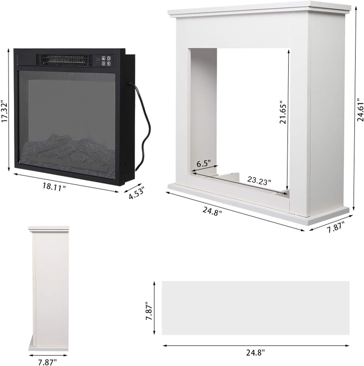 Electric Fireplace - 24.8 Inch White Wood Fireplace Cabinet with Mantel Package Freestanding Fireplace Heater , Fireplaces Stove Heater with Auto-Shutoff,Overheat Protection and Remote Control