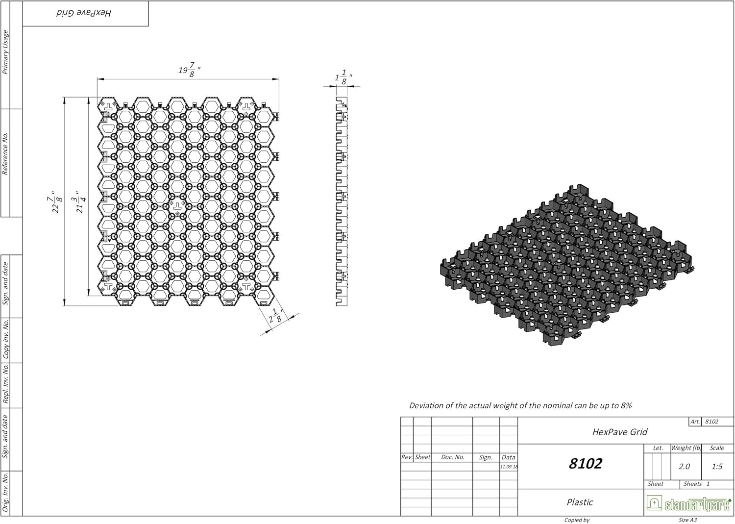 Standartpark - HEXpave Grid - 1" Depth Permeable Paver System - 27,000 lbs Load Class - DIY Patio, Walkway, Shed Base, Light Vehicle Driveway and Much More! (20 Sq Ft) Pack of 2