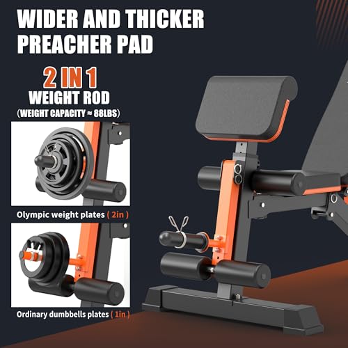 Adjustable Weight Bench - 1000LBS Heavy Duty Foldable Workout Bench Press with Leg Extension and Preacher Pad, Flat/Incline/Decline, Sit Up Bench for Full Body Strength Training at Home Gym