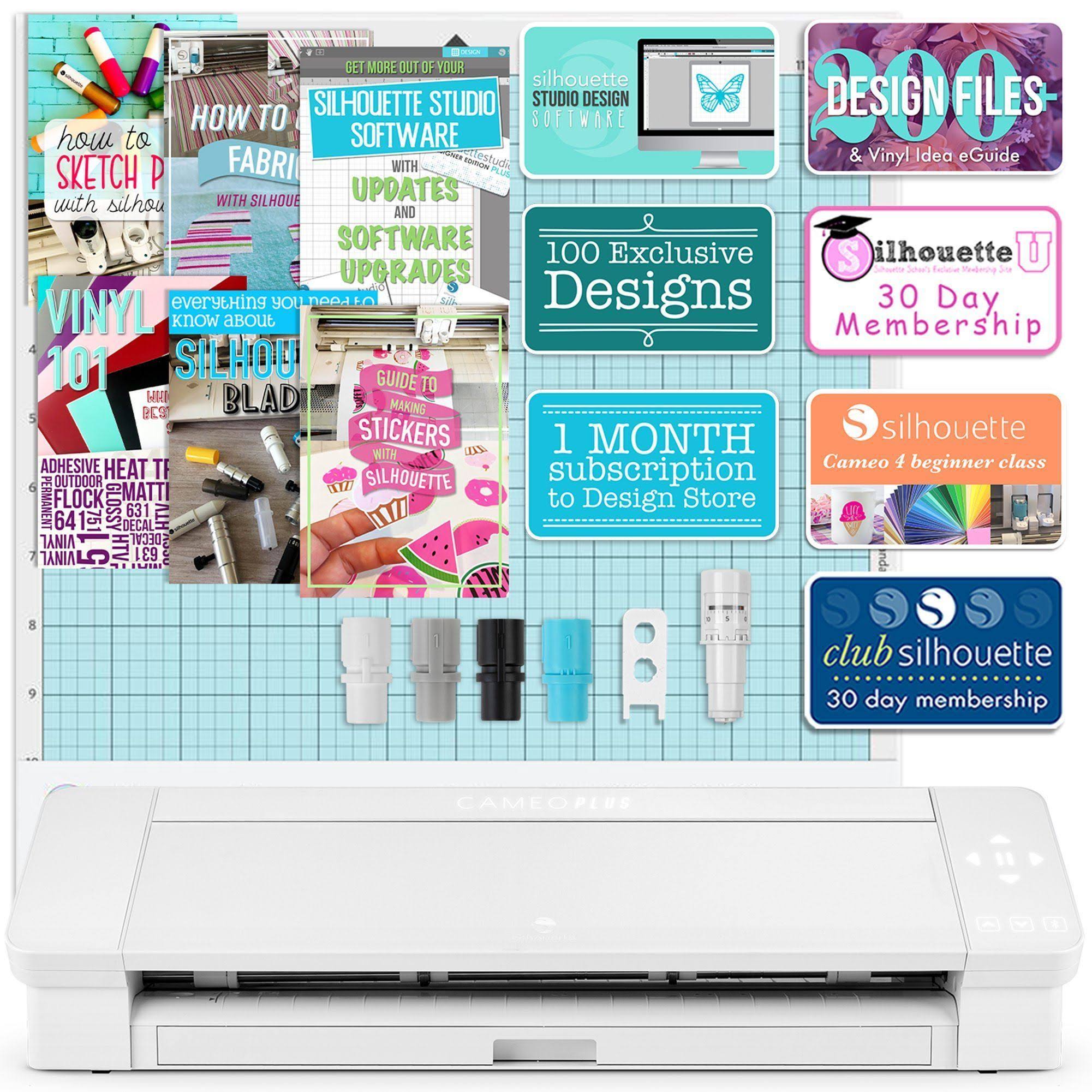 Silhouette White Cameo 4 Plus - 15x22 w/ Blade Pack, 38 Sheets Vinyl, HTV, Pens